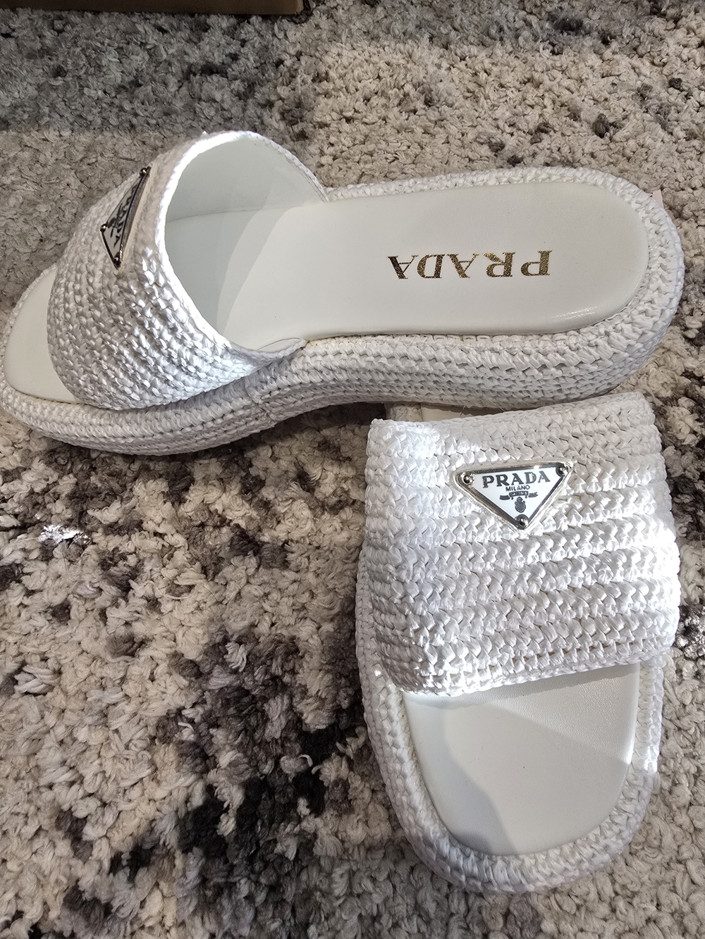 Prada White Raffia Slide Sandals - Picture 3 of 6